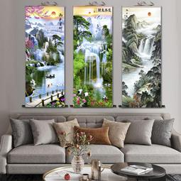 招財山水花鳥掛畫國畫荷花九魚風水卷軸畫客廳裝飾畫竹報平安財神 歷史價格詳細信息