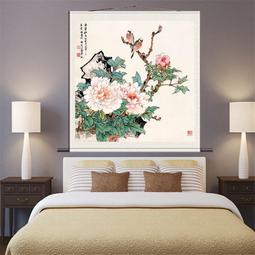 牡丹絲綢畫招財納福中堂卷軸畫客廳裝飾掛畫禮品畫富貴吉祥比翼鳥 歷史價格詳細信息