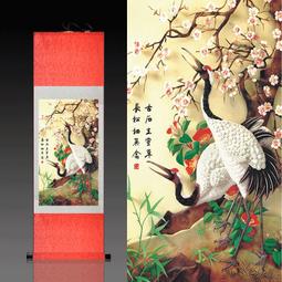雙壽圖花鳥畫掛畫祝壽圖老人臥室掛畫絲綢卷軸畫定制仙鶴長壽掛畫 歷史價格詳細信息