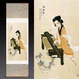 絲綢掛畫卷軸畫工筆花鳥畫荷韻家居招財畫年年有余客廳玄關畫定制 歷史價格詳細信息