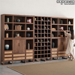 新中式實木書櫃置物櫃落地玻璃展示櫃黑胡桃木儲物櫃收納櫃組合櫃 歷史價格詳細信息