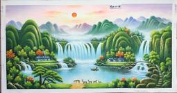 山水聚寶盆高山流水家居裝飾畫絲綢畫卷軸畫風水客廳玄關茶樓壁畫 歷史價格詳細信息