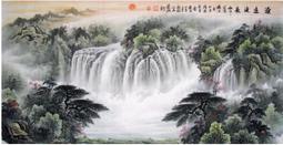 流水生財國畫畫客廳掛畫新中式沙發背景牆裝飾畫辦公室牆壁畫 歷史價格詳細信息