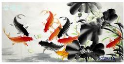 【幸運星】手繪 荷花 九魚圖 風水畫  年年有餘 招財 開運 裝飾畫 四尺 水墨 國畫 D 過年應景 C12-34 歷史價格詳細信息