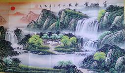 山水畫招財畫富貴麋鹿好運畫絲綢畫卷軸畫家居掛畫高山流水聚寶盆 歷史價格詳細信息