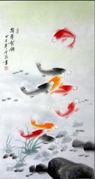 【幸運星】風水畫 荷花 九魚圖 純手繪 國畫 鳥畫 四尺 風水魚  連年有餘 開運 招財 A130-4T-4 歷史價格詳細信息
