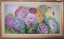 『府城畫廊-手繪國畫』牡丹花－花開富貴－90x210－(含框價，可換框)－有實體店面－請查看關於我聯繫－ 歷史價格詳細信息