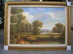 [ 丁銘畫廊 ] 靠山圖 -五路財神-聚寶盆-聚財圖-步步高升-事事有出路-- 純手工畫- 油畫原作品- 含框裱好價格 歷史價格詳細信息