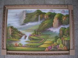 [ 丁銘畫廊 ] 遍地黃金 田園-靠山圖-光茫 有朝氣-步步高升-事事有出路-純手工畫-油畫原作品-含框裱好價格-大尺寸 歷史價格詳細信息