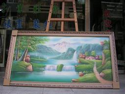 [ 丁銘畫廊 ] 雙層 進財圖-田園 黃金-靠山圖-步步高昇- 事事有出路-筆法細緻-純手工畫-油畫原作品-含框裱好價格 歷史價格詳細信息