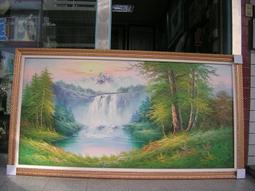 [ 丁銘畫廊 ] 靠山圖-步步高升- 聚寶盆 聚財神 - 事事有出路-山水畫-純手工畫-油畫原作品-含框裱好價格 歷史價格詳細信息