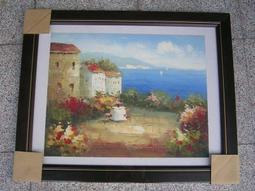 [ 丁銘畫廊 ] 地中海 - 刀畫 佳作 - 風景畫 - 純手工畫 -油畫原作品- 含裱框價格 歷史價格詳細信息