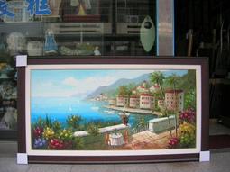 [ 丁銘畫廊 ] 地中海 - 刀畫 佳作 - 風景畫 - 純手工畫 -油畫原作品- 含裱框價格 歷史價格詳細信息