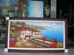 [ 丁銘畫廊 ] 地中海 - 刀畫 佳作 - 風景畫 - 純手工畫 -油畫原作品- 含裱框價格 歷史價格詳細信息