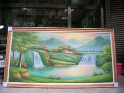 [ 丁銘畫廊 ] 靠山圖-步步高升- 聚寶盆 聚財神 - 事事有出路-山水畫-純手工畫-油畫原作品-含框裱好價格 歷史價格詳細信息