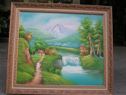 [ 丁銘畫廊 ]靠山圖 步步高升 細水長流 聚寶盆-聚財圖-事事有出路-純手工畫油畫原作品含框 大尺寸 歷史價格詳細信息