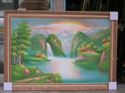 [ 丁銘畫廊 ] 靠山圖-光茫 有朝氣-雙層 進財入庫聚寶盆聚財圖-步步高升-事事有出路-純手工畫油畫原作品含框裱好價格 歷史價格詳細信息