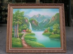 [ 丁銘畫廊 ]靠山圖 步步高升 細水長流 聚寶盆-聚財圖-事事有出路-純手工畫油畫原作品含框 大尺寸 歷史價格詳細信息