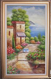 『府城畫廊-手繪油畫』歐風－地中海－風景畫－筆法細膩－60x120－(可加框)－有實體店面，請看關於我聯繫-D536 歷史價格詳細信息