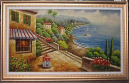 『府城畫廊-手繪油畫』歐風－地中海－風景畫－筆法細膩－60x120－(可加框)－有實體店面，請看關於我聯繫-D536 歷史價格詳細信息