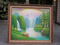 [ 丁銘畫廊 ] 靠山圖-光茫 有朝氣-雙層 進財入庫聚寶盆聚財圖-步步高升-事事有出路-純手工畫油畫原作品含框裱好價格 歷史價格詳細信息