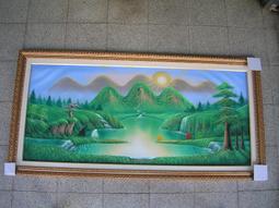 [ 丁銘畫廊 ] 五路財神-聚寶盆-聚財圖-靠山圖-光芒有朝氣-步步高升事事有出路-純手工畫油畫原作品-含框價格-大尺寸 歷史價格詳細信息