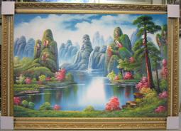 『府城畫廊-手繪油畫』山水畫－聚財湖－旭日東昇－50x60－(會繃內架，可加框)－有實體店面－店有在裱框－G1566 歷史價格詳細信息