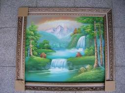 [ 丁銘畫廊 ] 雙層 進財圖-田園 黃金-靠山圖-步步高昇- 事事有出路-筆法細緻-純手工畫-油畫原作品-含框裱好價格 歷史價格詳細信息