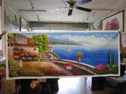 『府城畫廊-手繪油畫』歐風－地中海－風景畫－筆法細膩－60x120－(可加框)－有實體店面，請看關於我聯繫-D536 歷史價格詳細信息