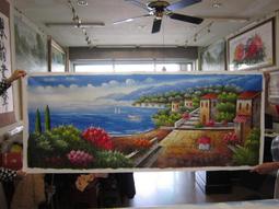 『府城畫廊-手繪油畫』歐風－地中海－風景畫－筆法細膩－60x120－(可加框)－有實體店面，請看關於我聯繫-D536 歷史價格詳細信息