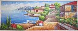『府城畫廊-手繪油畫』歐風－地中海－風景畫－筆法細膩－60x120－(可加框)－有實體店面，請看關於我聯繫-D536 歷史價格詳細信息