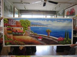 『府城畫廊-手繪油畫』歐風－地中海－風景畫－筆法細膩－60x120－(可加框)－有實體店面，請看關於我聯繫-D536 歷史價格詳細信息