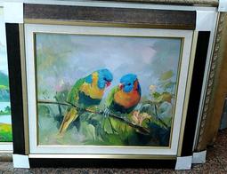 『府城畫廊-手繪油畫』動物畫－鸚鵡－筆法細膩－70x80－(含框價)－另有油畫國畫讓您挑選－有實體店面－G1444 歷史價格詳細信息