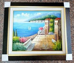 『府城畫廊-手繪油畫』歐風－地中海－風景畫－筆法細膩－60x120－(可加框)－有實體店面，請看關於我聯繫-D536 歷史價格詳細信息