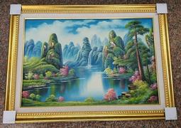 『府城畫廊-手繪油畫』山水畫－聚財湖－旭日東昇－50x60－(會繃內架，可加框)－有實體店面－店有在裱框－G1566 歷史價格詳細信息
