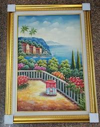 『府城畫廊-手繪油畫』歐風－山水畫－左流－筆法細膩－70x180－(可加框)－有實體店面，請看關於我聯繫－M98 歷史價格詳細信息