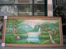 [ 丁銘畫廊 ] 靠山圖-步步高升- 聚寶盆 聚財神 - 事事有出路-山水畫-純手工畫-油畫原作品-含框裱好價格 歷史價格詳細信息