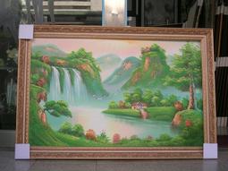 [ 丁銘畫廊 ] 靠山圖 -五路財神-聚寶盆-聚財圖-步步高升-事事有出路-- 純手工畫- 油畫原作品- 含框裱好價格 歷史價格詳細信息