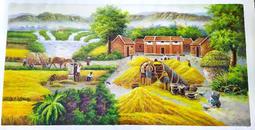 『府城畫廊-手繪油畫』豐收－遍地黃金－滿載而歸－五路進財－75x150－(會繃內架)－有實體店面－我們店有在裱框C143 歷史價格詳細信息