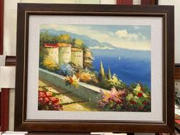 [ 丁銘畫廊 ] 地中海 - 刀畫 佳作 - 風景畫 - 純手工畫 -油畫原作品- 含裱框價格 歷史價格詳細信息