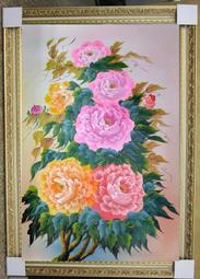 『府城畫廊-手繪油畫』牡丹花－花開富貴－70x80－(含框價)－有實體店面－請查看關於我聯繫－G1200 歷史價格詳細信息