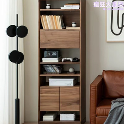 北美黑胡桃木書櫃 全實木博古架展示櫃老榆木簡約輕奢型收納 歷史價格詳細信息