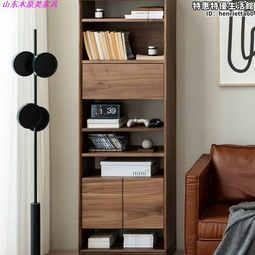 北美黑胡桃木書櫃 全實木博古架展示櫃老榆木簡約輕奢型收納 歷史價格詳細信息