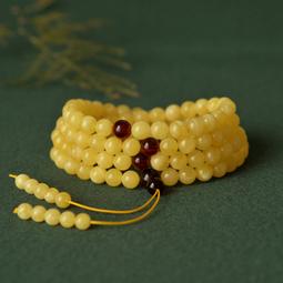 俄料天然雞油黃蜜蠟108顆項鏈俄羅斯波羅的海琥珀佛珠手串女男 歷史價格詳細信息