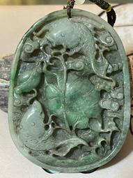 緬甸老翡翠雙面雕刻牌子掛件，紫羅蘭飄花，尺寸徑5.19厘米，厚度60 m m，完整無缺陷 舊藏 古玩 翡翠 二手【老王古玩】-90 歷史價格詳細信息