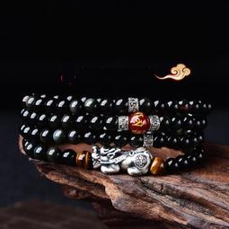 天然彩虹眼黑曜石佛珠手鍊108顆手串加葫蘆貔貅中國結男女款6-8mm 歷史價格詳細信息