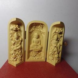 紫晶宮***精品隨身三合一佛龕 黃楊木關公與兩大護法木雕佛像 歷史價格詳細信息