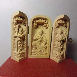 紫晶宮***精品隨身三合一佛龕 黃楊木關公與兩大護法木雕佛像 歷史價格詳細信息