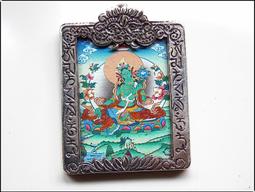 [唐古拉佛教文物]尼泊爾手工鑲綠松石八吉祥轉經輪高13cm寬8cm 歷史價格詳細信息