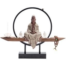 新中式禪意觀音菩薩佛像擺件倒流香爐實木玄關客廳供奉家居裝飾品 歷史價格詳細信息